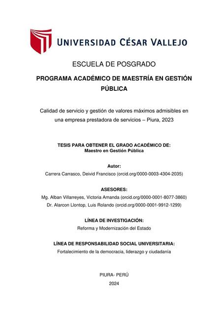 Calidad de Servicio y Gestión de Valores Máximos Admisibles en una Empresa Prestadora de Servicios 