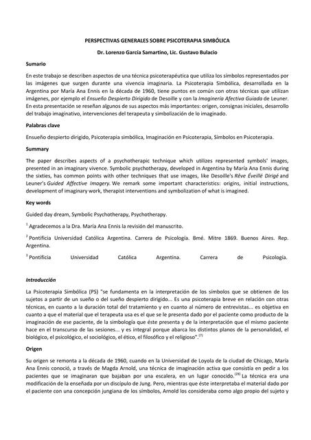 Perspectivas Generales sobre Psicoterapia Simbólica  