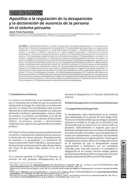 Apostillas a la Regulación de la Desaparición la Declaración de Ausencia de la Persona en el Sistema Peruano 