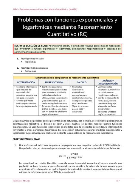 Problemas con funciones exponenciales y logarítmicas mediante Razonamiento Cuantitativo