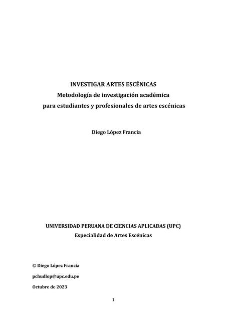 Metodología de Investigación Académica para Estudiantes y Profesionales de Artes Escénicas 