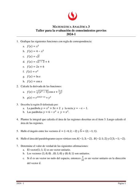 Taller para la evaluación de conocimientos previos 