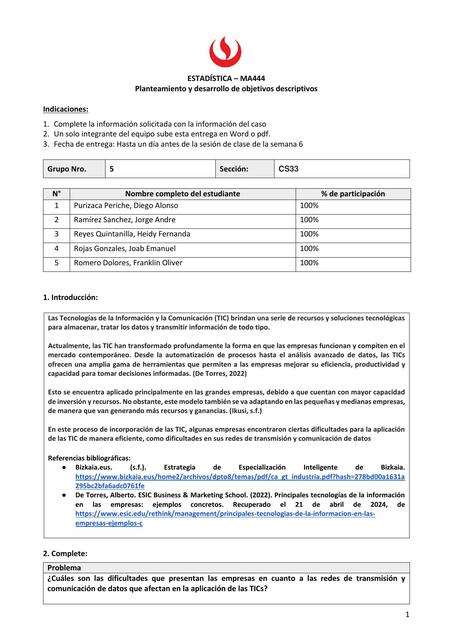 Planteamiento y desarrollo de objetivos descriptivo 