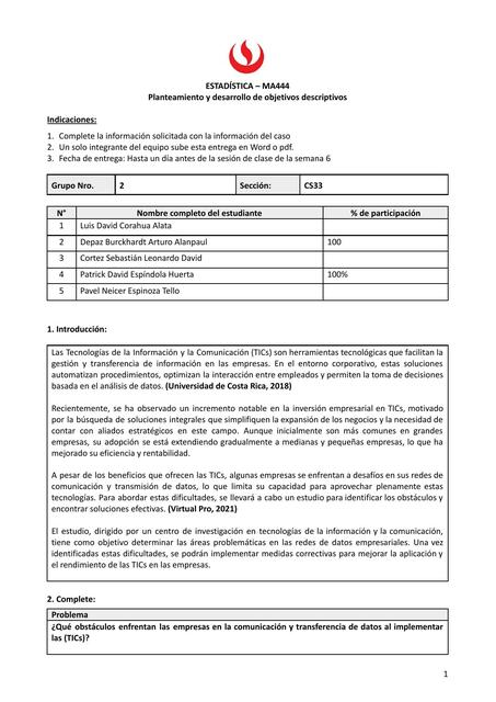 Planteamiento y desarrollo de objetivos descriptivos 