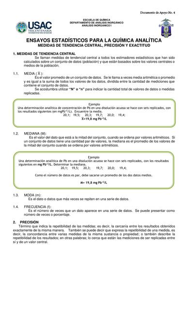 Ensayos estadísticos para la química analítica 