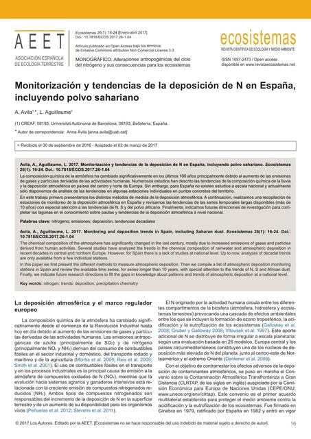 Monitorización y tendencias de la deposición de N en España,incluyendo polvo saharian