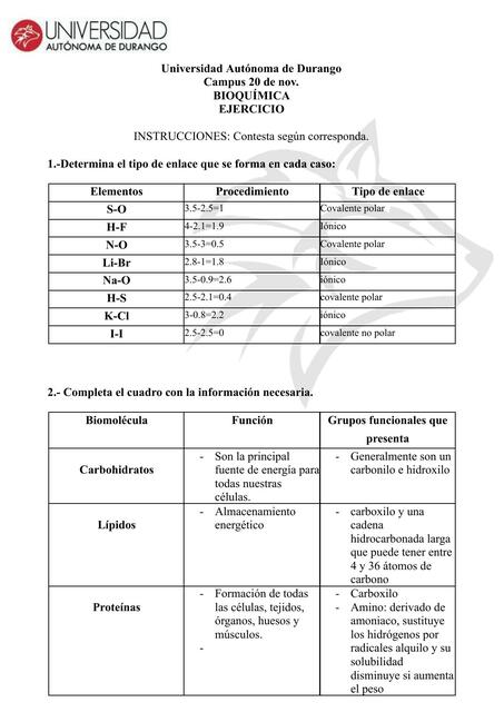 Ejercicio tipos de enlace y grupos funcionales PDF