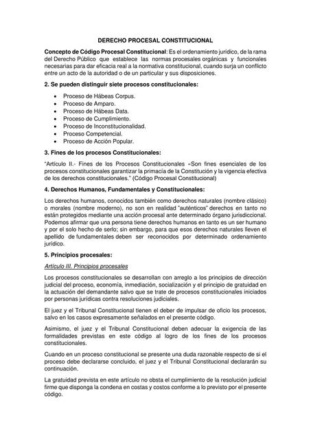 DERECHO PROCESAL CONSTITUCIONAL Y TIPOS DE HABEAS CORPUS