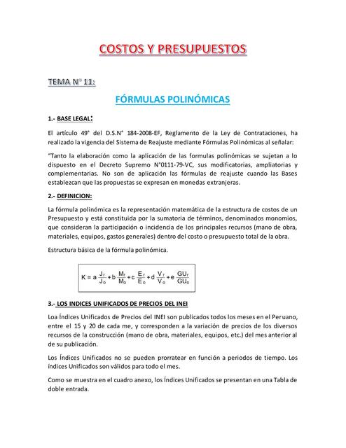 FORMULAS POLINOMICAS