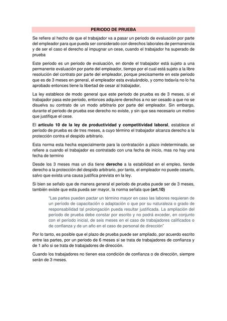 PERIODO DE PRUEBA y SUSPENSION DEL CONTRATO DE TRABAJO