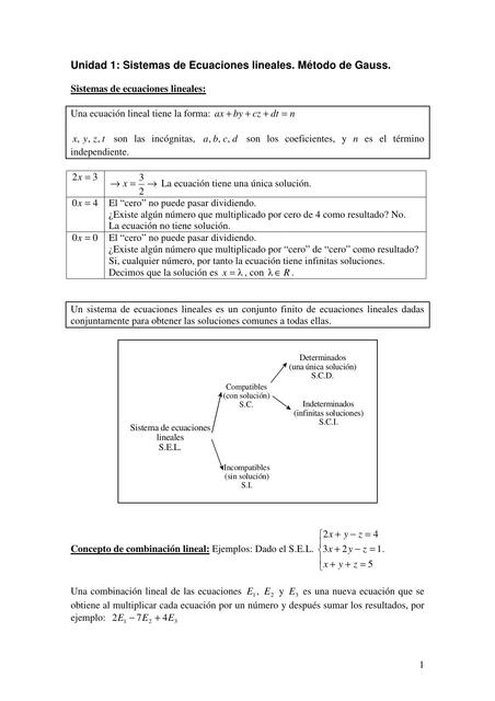 Sistemas de Ecuaciones lineales Metodo de Gauss