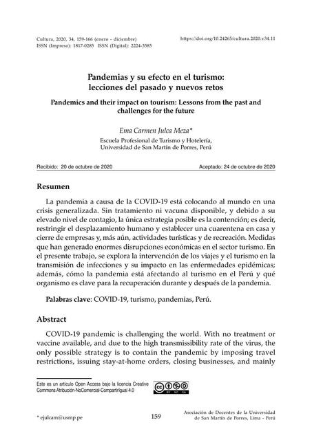 Pandemias y su efecto en el turismo:lecciones del pasado y nuevos retos