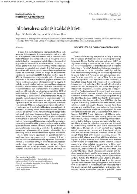 Indicadores de evaluación de la calidad de la dieta 