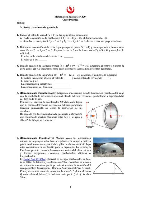 Recta, Circunferencia y Parábola 