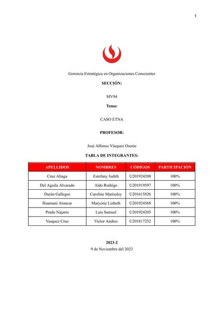Caso ETNA Gerencia Estratégica en Organizaciones Conscientes
