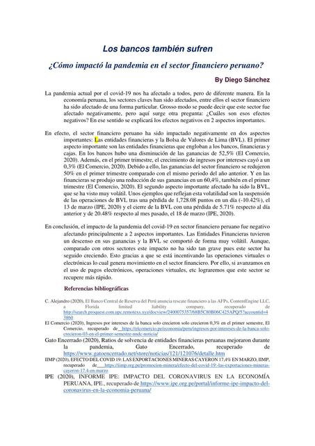 Los Bancos También Sufren  ¿Cómo Impactó la Pandemia en el Sector Financiero Peruano?