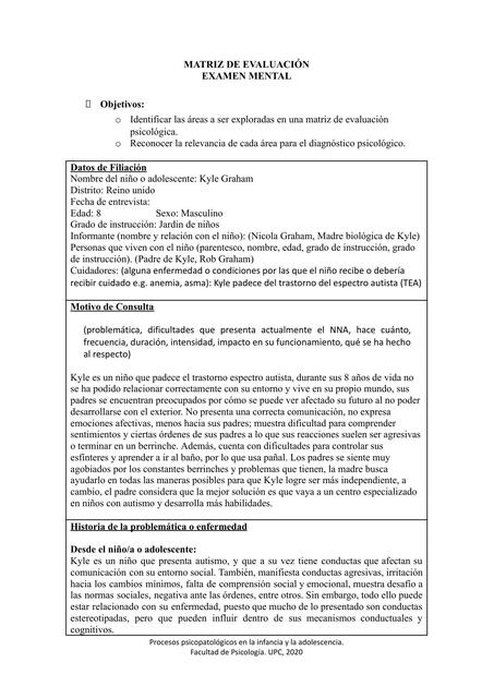 Matriz de Evaluación Examen Mental 