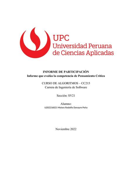 Informe que Evalúa la Competencia de Pensamiento Crítico 