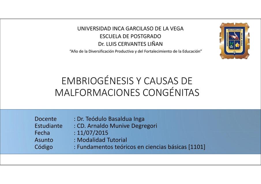  Embriogénesis y causas de malformaciones congénitas 