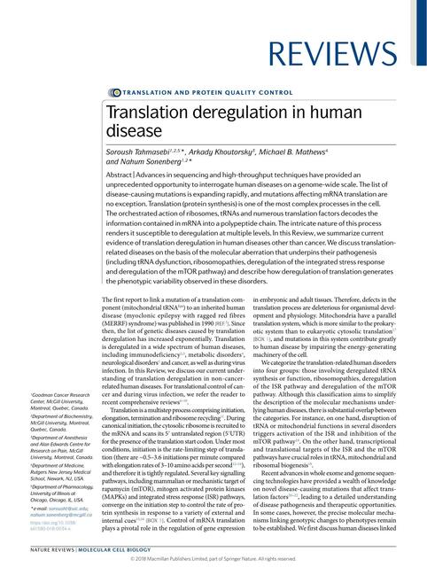 Translation deregulation in human 1