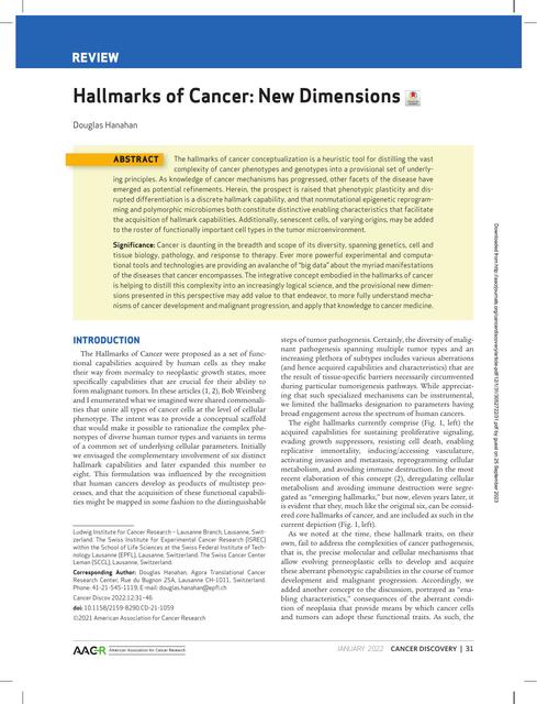 Hallmarks of Cancer New Dimensions