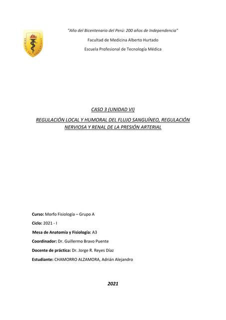 REGULACIÓN LOCAL Y HUMORAL DEL FLUJO SANGUÍNEO, REGULACIÓN NERVIOSA Y RENAL DE LA PRESIÓN ARTERIAL