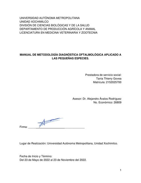 MANUAL DE METODOLOGÍA DIAGNÓSTICA OFTALMOLÓGICA APLICADO A LAS PEQUEÑAS ESPECIES