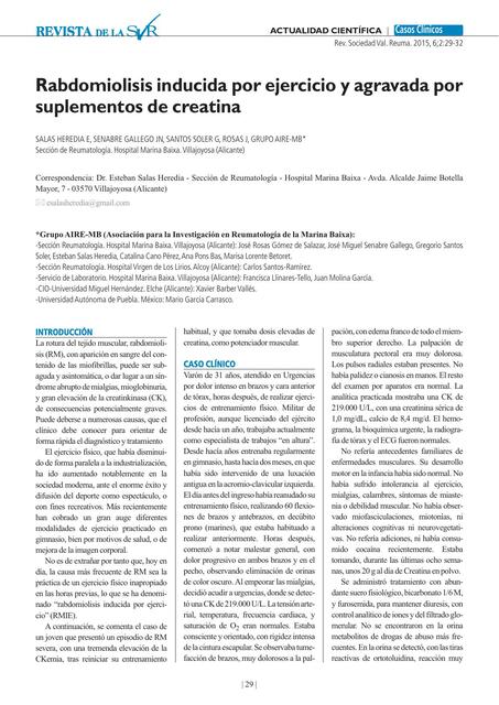 Rabdomiolisis inducida por ejercicio y agravada porsuplementos de creatina