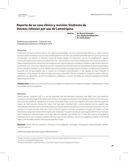 Reporte de una caso clinico y revision: sindrome de stevens Johnson por uso de lamotrigina 