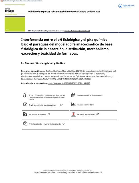 Interferencia entre el pH fisiológico y el pKa químico bajo el paraguas del modelado farmacocinético de base fisiológica de la absorción, distribución, metabolismo, excreción y toxicidad de fármacos