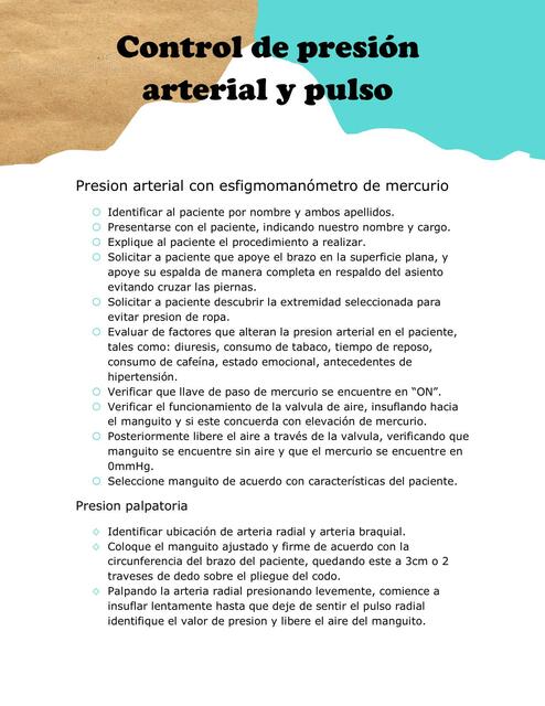 Control de presión arterial y pulso 