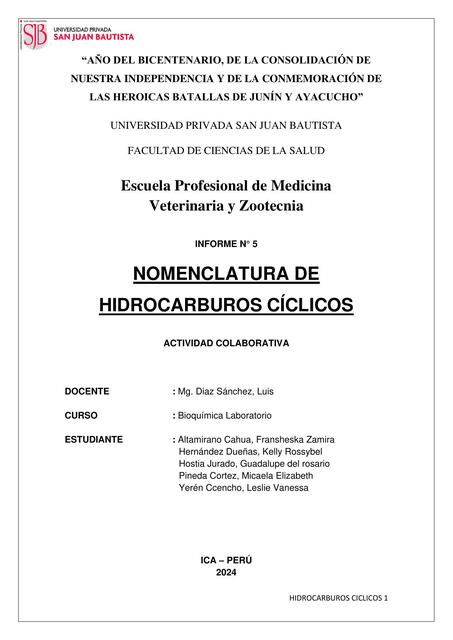 Nomenclatura de Hidrocarburos Cíclicos 