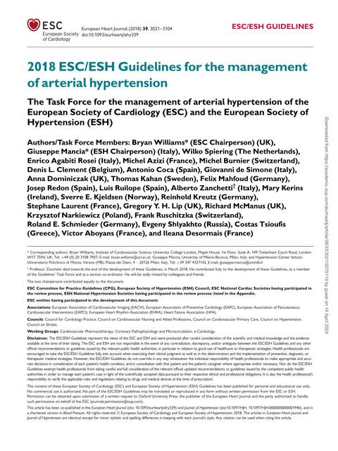 2018 ESC/ESH Guidelines for the managementof arterial hypertension