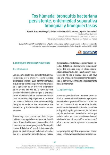 Tos húmeda: bronquitis bacteriana persistente, enfermedad supurativa bronquial y bronquiectasias