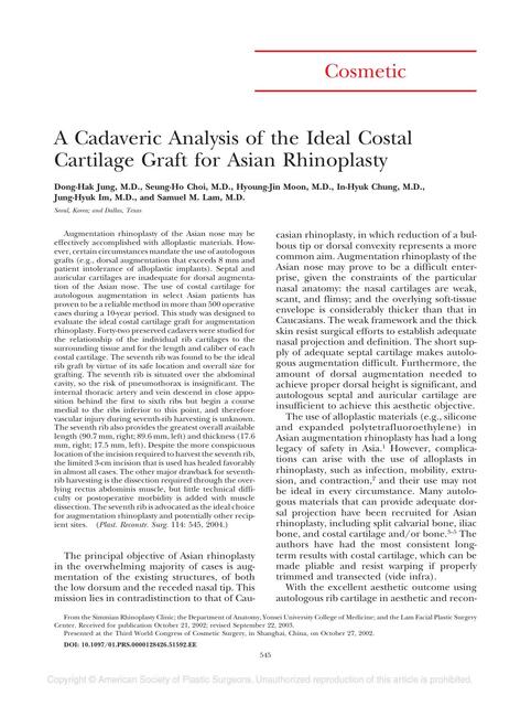 A Cadaveric Analysis of the Ideal Costal Cartilage