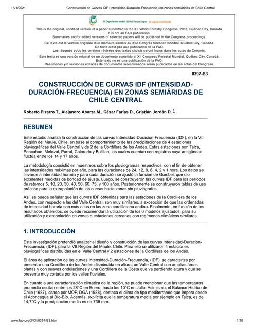 Construcción de Curvas IDF Intensidad Duración Frecuencia 