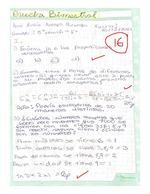 Prueba Bimestral Matemática 