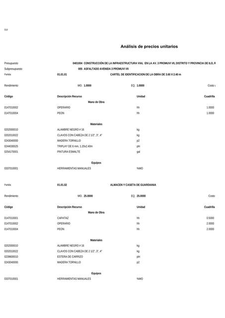 Analisis precios unitarios