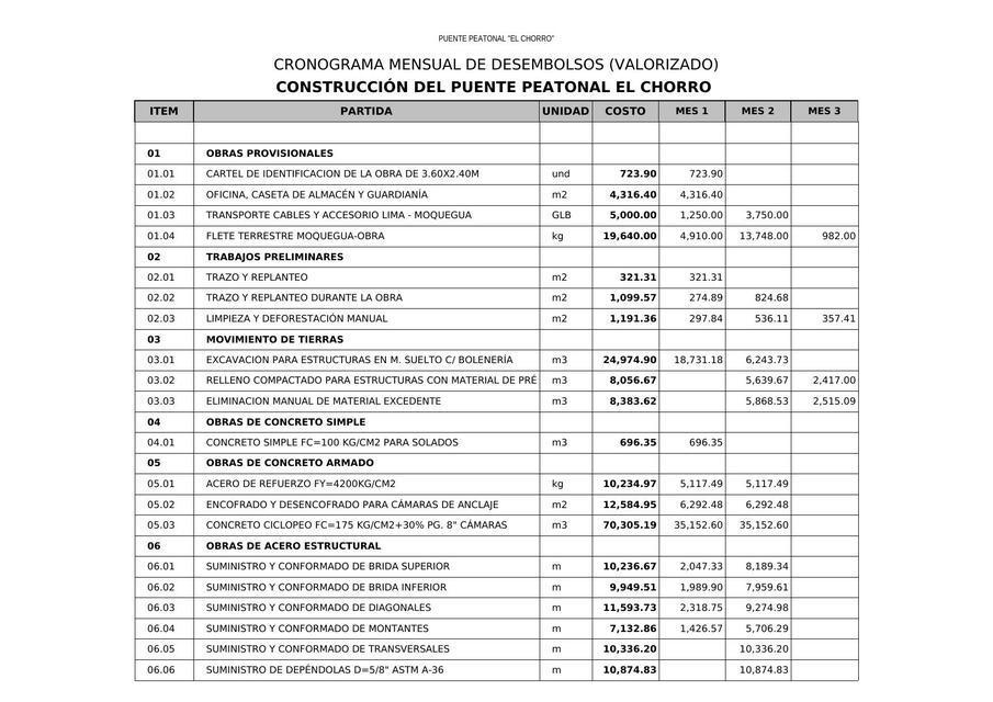 Cronograma mensual de desembolsos 