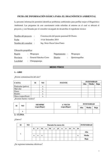 Ficha de información basica para el diagnostico ambiental 