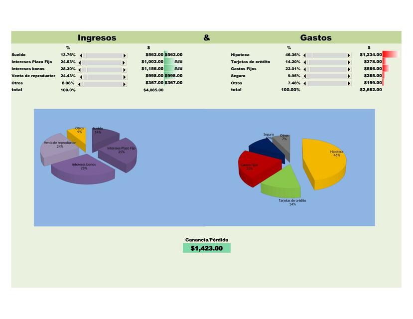 Ingresos y gastos en excel