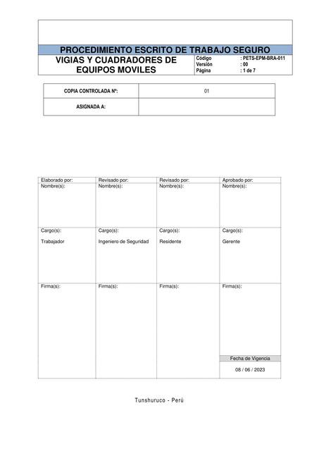 Procedimiento de trabajo seguro Vigías y cuadradores de equipos móviles 