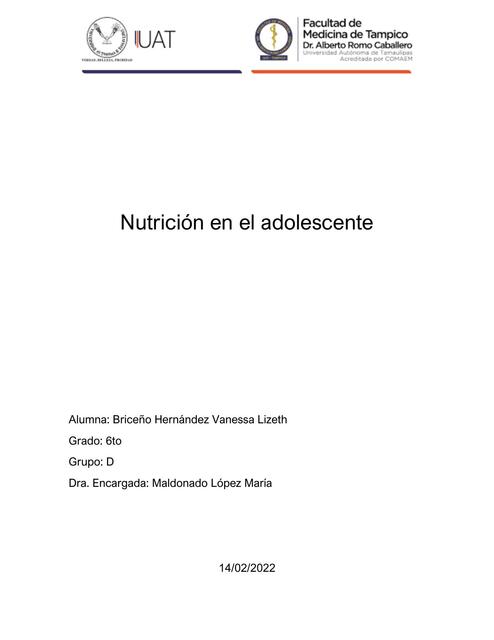 Nutrición en el adolescente 