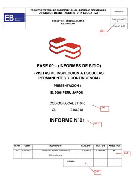 Visitas de inspección a escuelas permanentes y contingencia