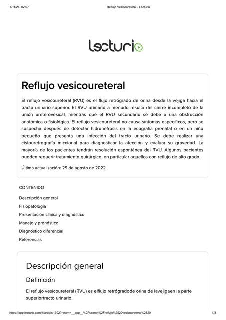 Reflujo Vesicoureteral Lecturio