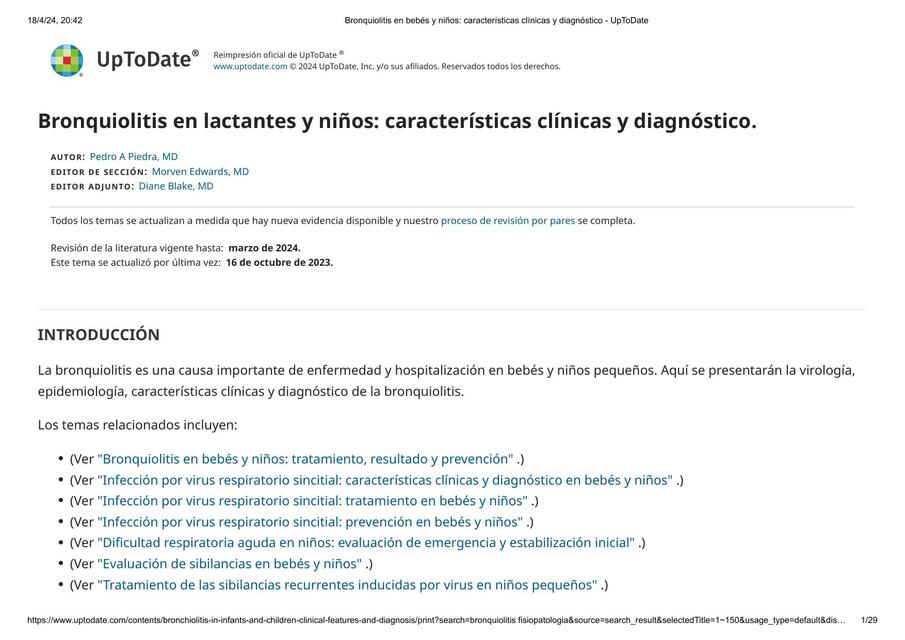 Bronquiolitis en bebés y niños características clínicas y diagnosticos 