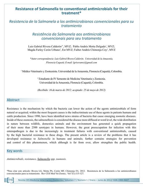 Resistencia de la Salmonela a los Antimicrobiano 