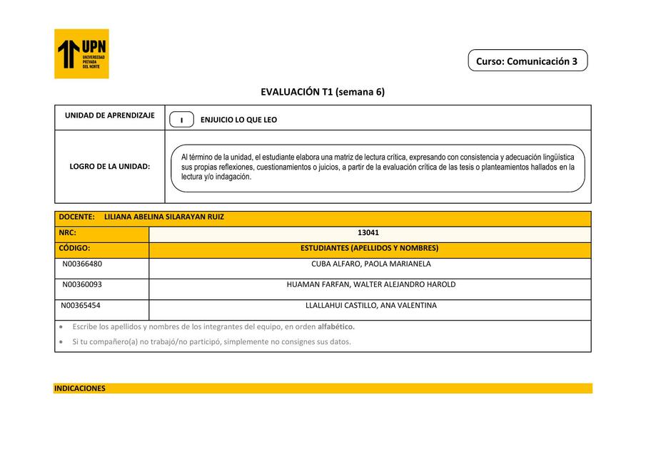 Evaluación T1 Comu3 1 3 1