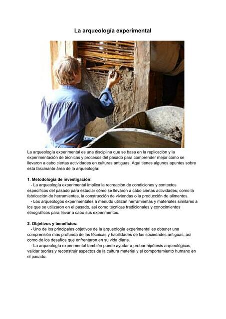 La Arqueología Experimental Resumen Yo Arqueo Udocz