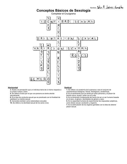 Sexología crucigrama